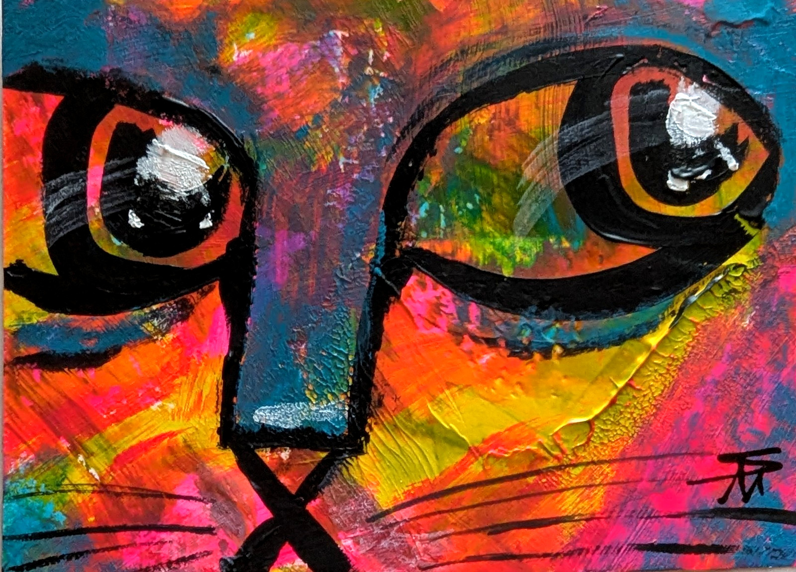 ACEO Cat Painting Abstract Original Expressionism Modern Art Samantha McLean
