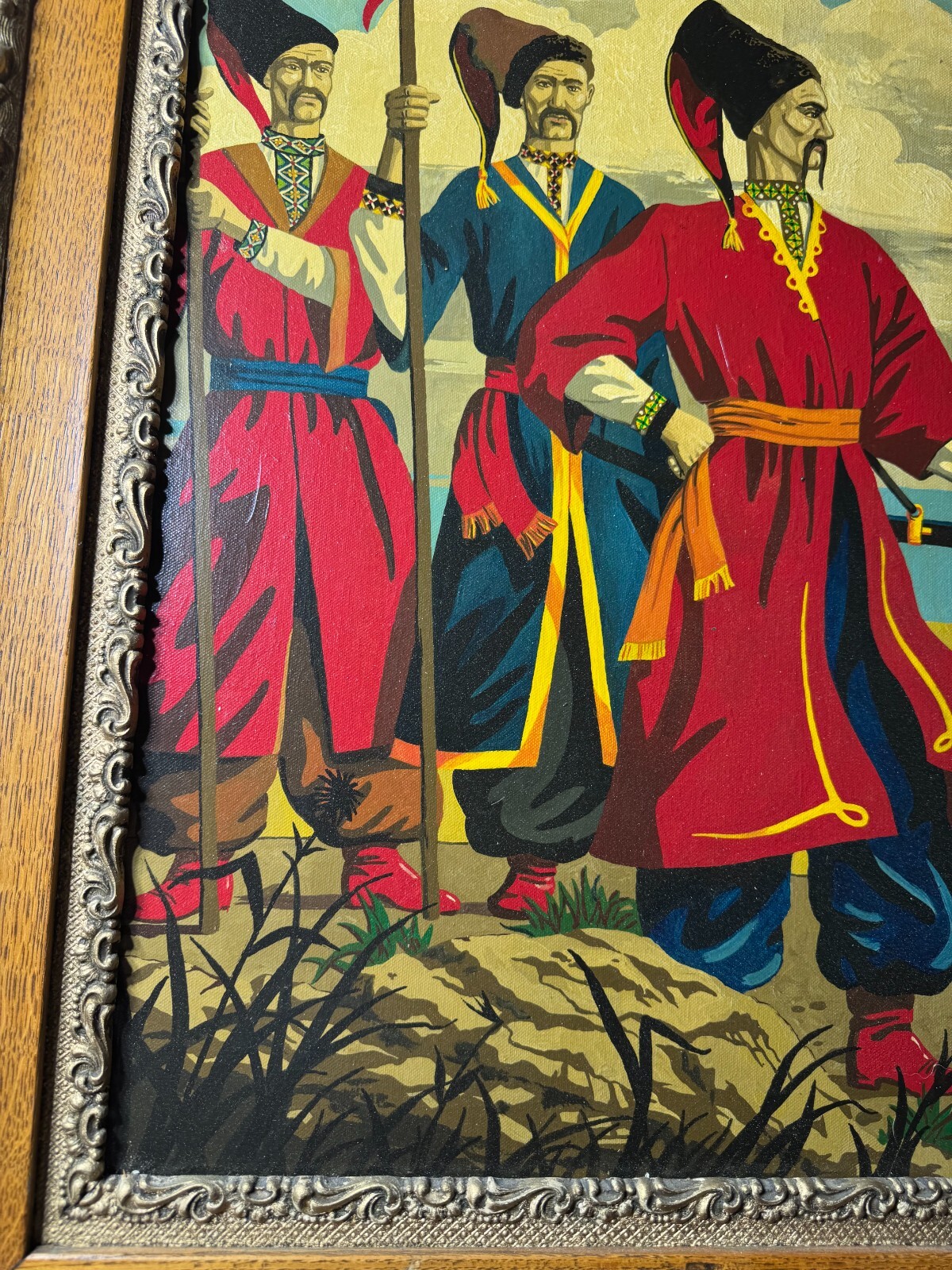 F Beichot? 1985 «Three Russian Men Scene» Oil Painting – Signed And Framed