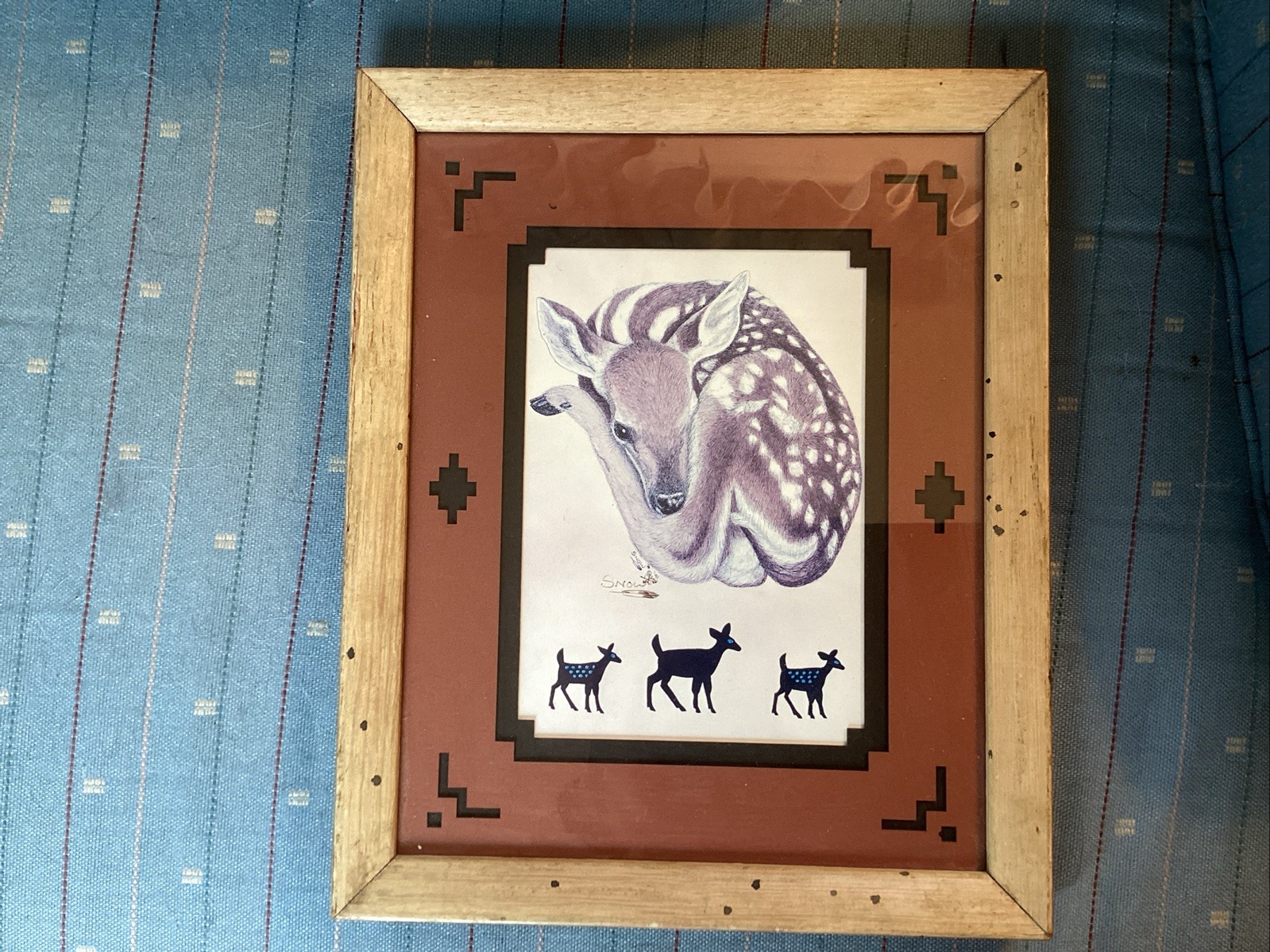 Original Carol Snow Seneca 1991 Wildlife Art Drawing Sleeping Fawn Native Amer.