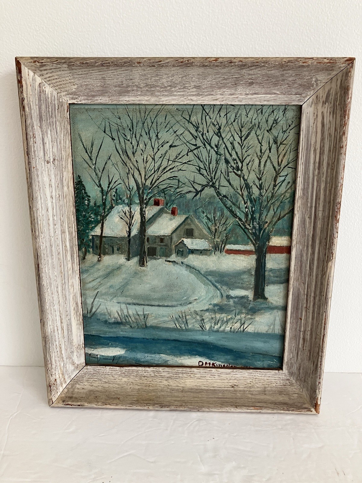 Original Vintage Signed Frame Oil Painting Old Stone House Chester Vermont 10×12