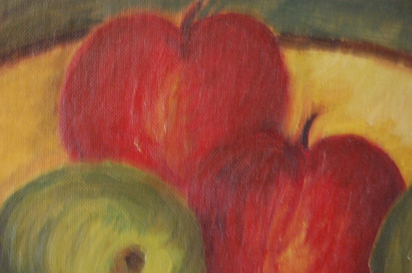 VTG 1950’S MCM FRAMED ORIGINAL PRIMITIVE FOLK ART OIL APPLES & POT A STILL LIFE