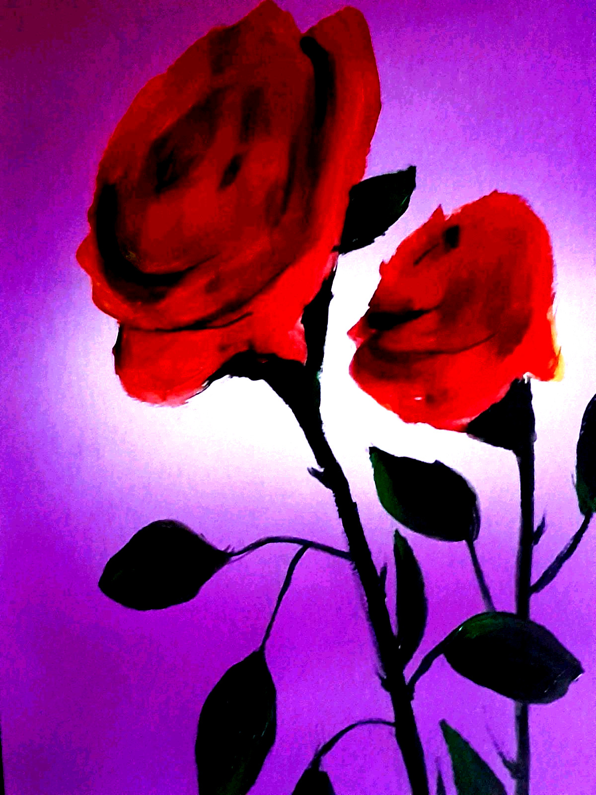 LOVELESS – TWO ROSES red impressionistic acrylic for living room 11 X 15 COA