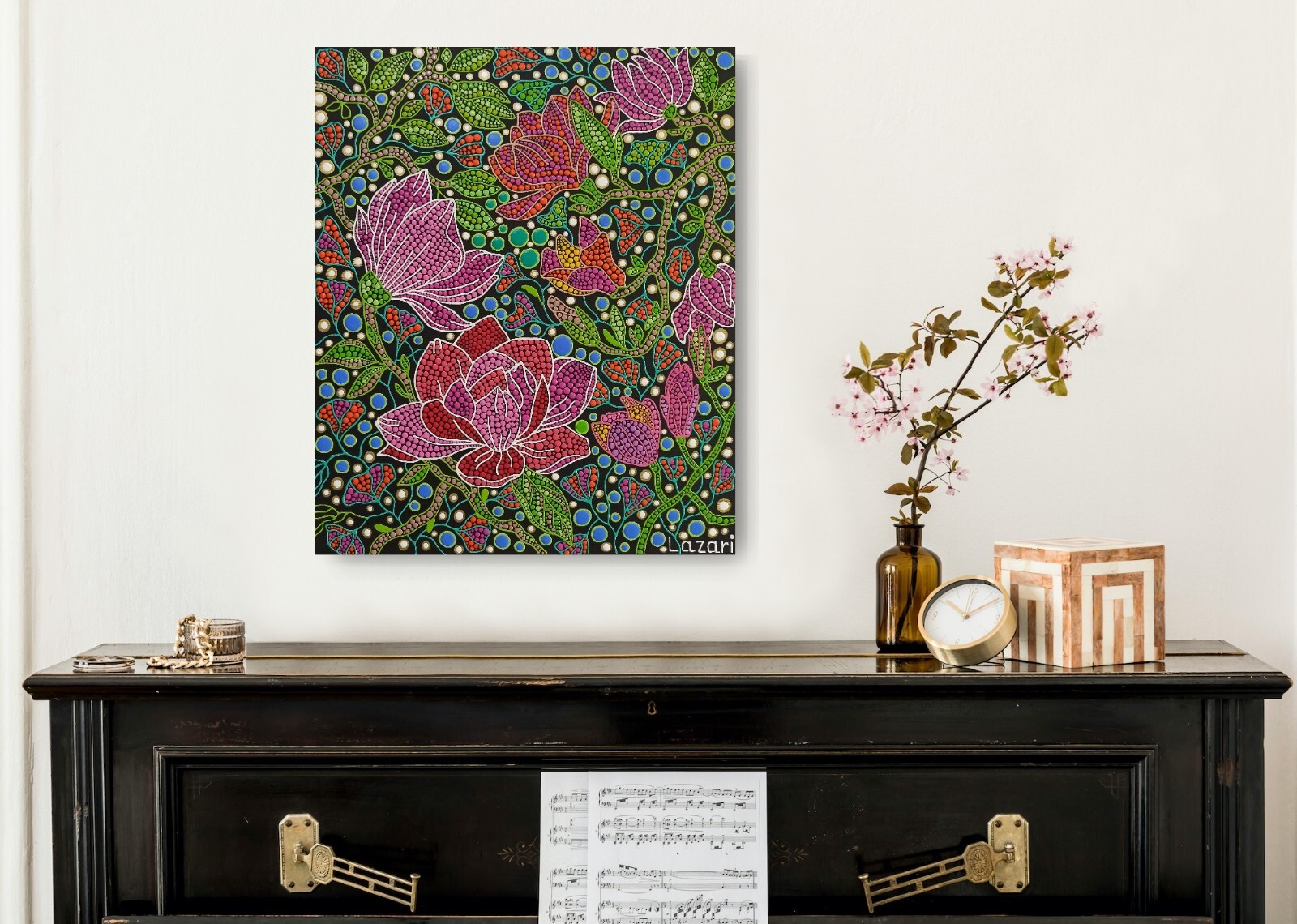 Magnolia Flowers Original Painting Floral Canvas Art Pink Magnolia Botanical Art