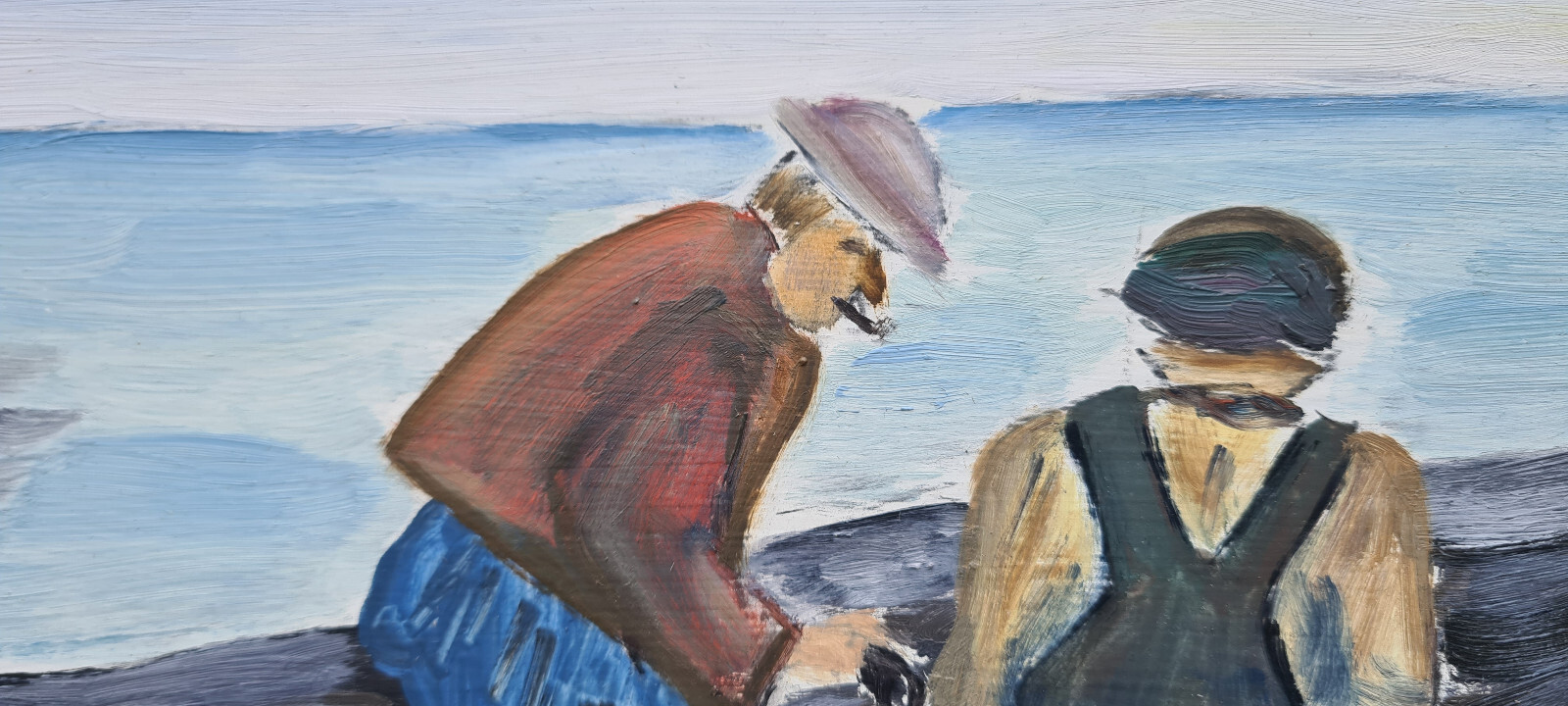 No: 1237 Oil Painting Artwork with Frame Maritime Landscape Sea People Boat