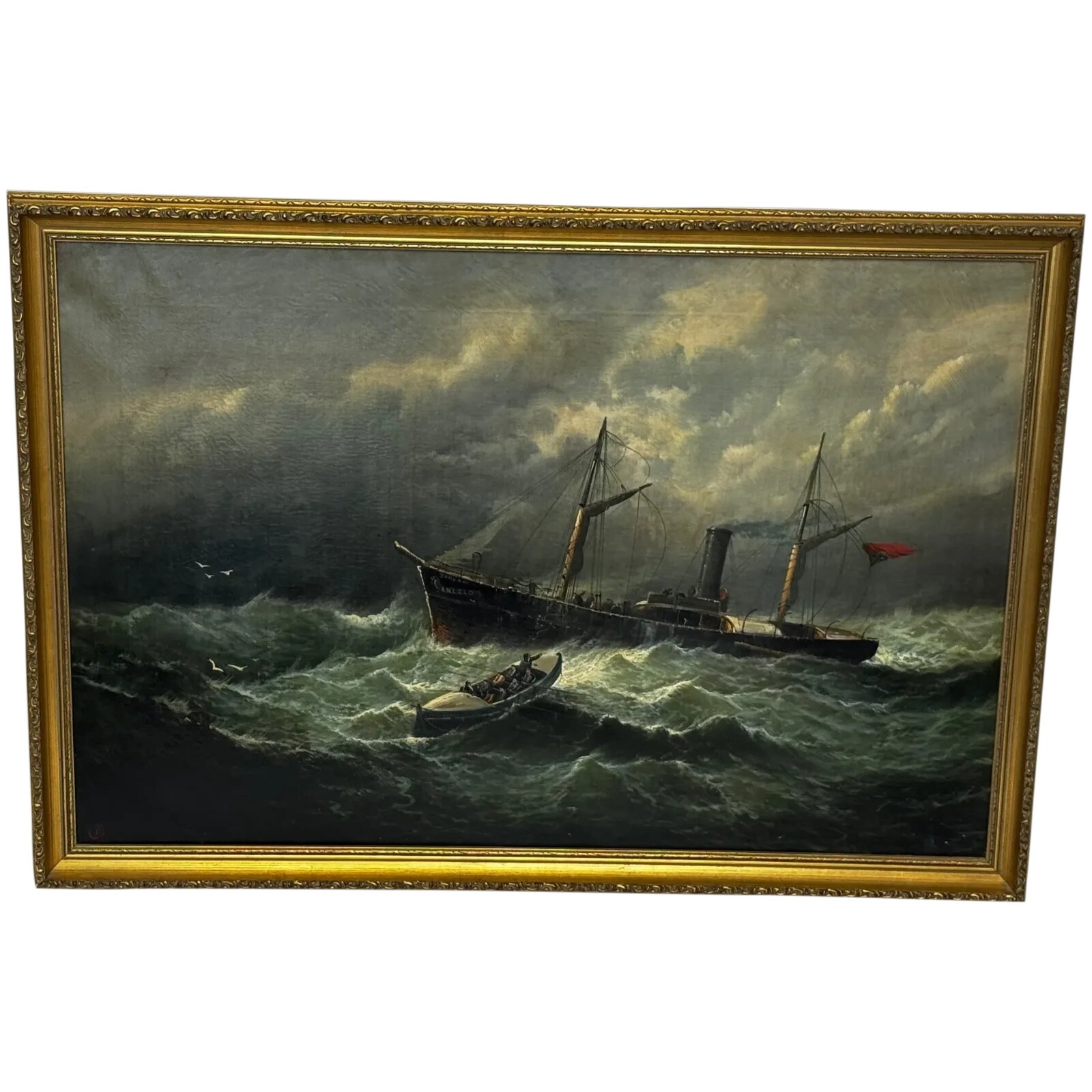 Large Painting Sealer Whaler Ship Of Dundee Sinking The Rescue By William Broome