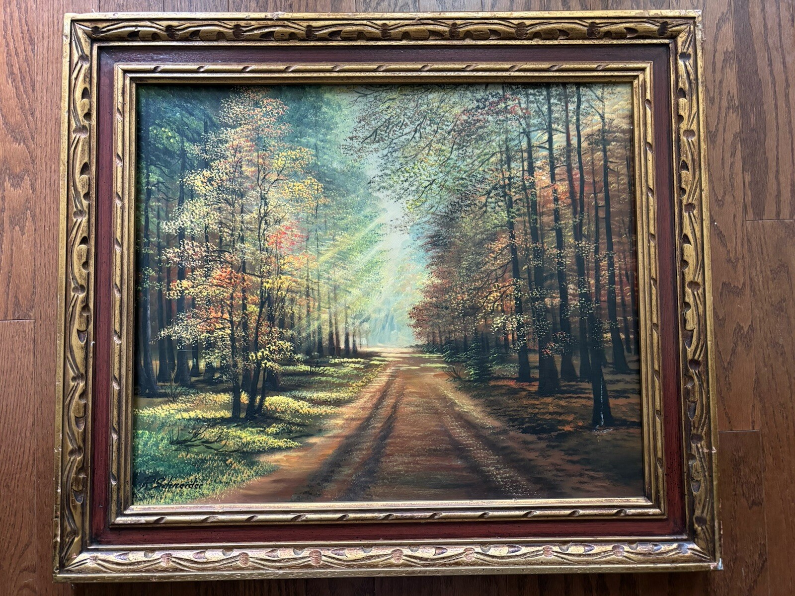 Vintage R.Schneider Signed Original Oil Painting With Wooden Frame 24×29