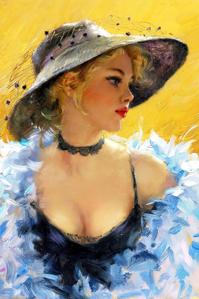 A woman wearing a hat Oil Painting Giclee on canvas 12×18 inches L3648