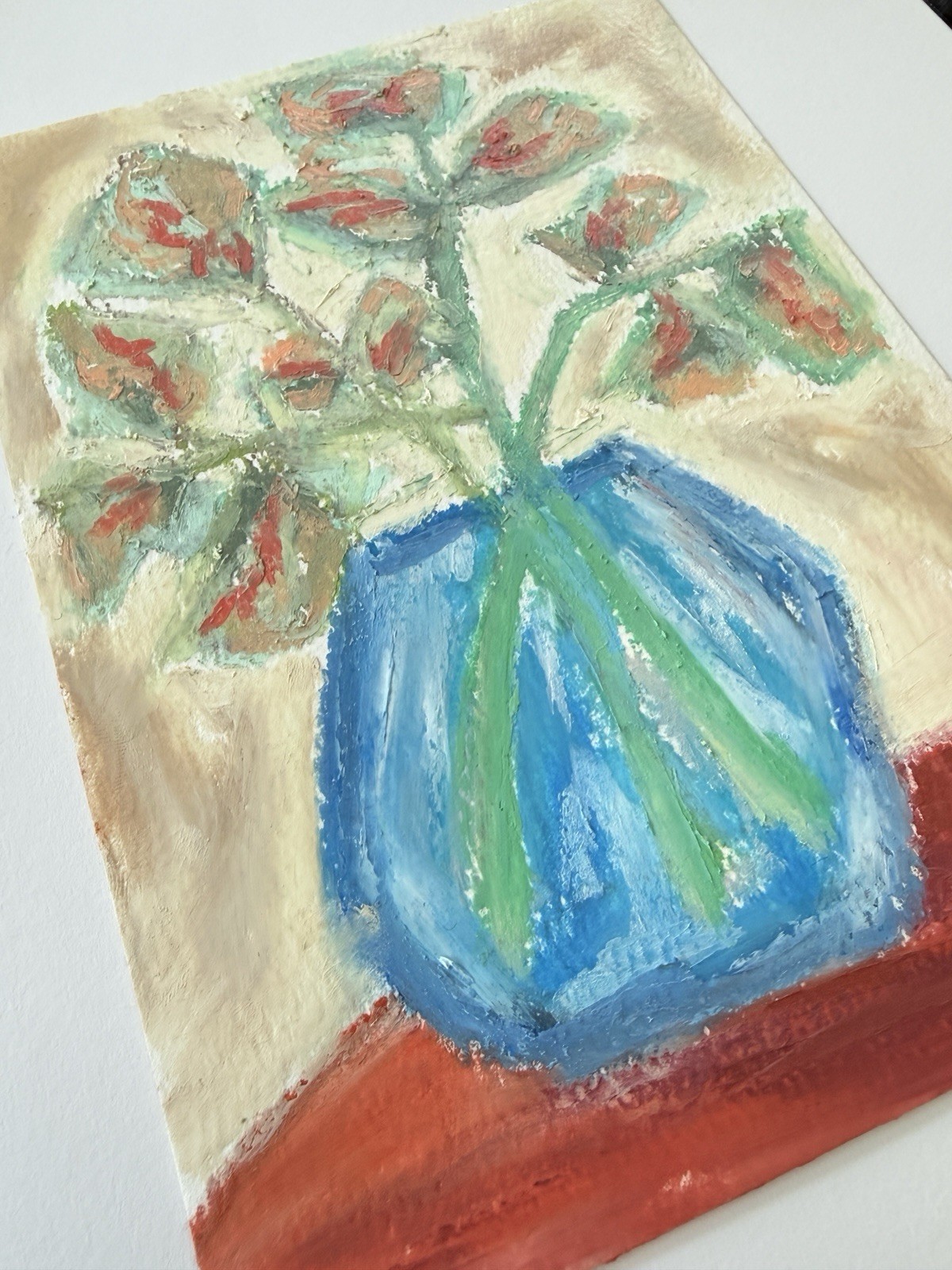 Original Impressionistic Oil Pastel Painting Artwork 5”x7” Abstract Decor
