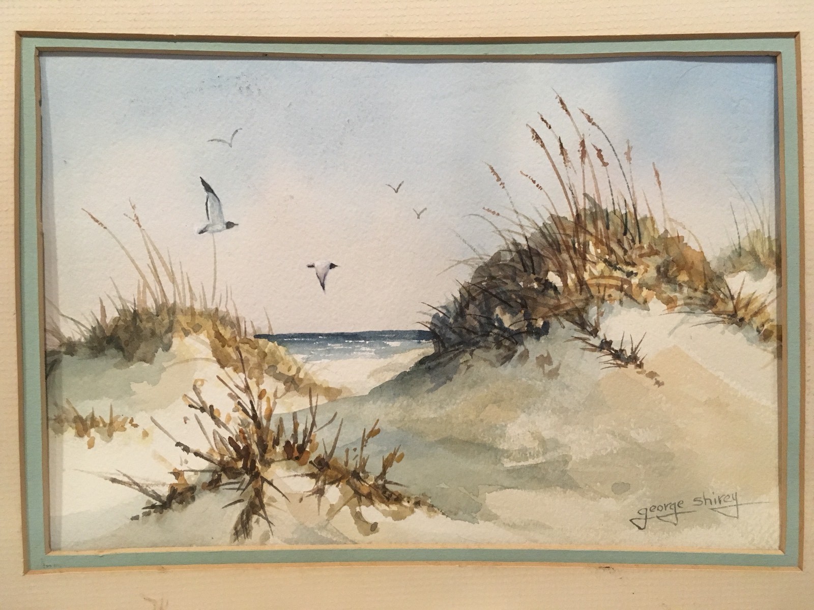 11 x 7.5 Original Water Color Beach Dunes Sea Coast Shore Birds Nature