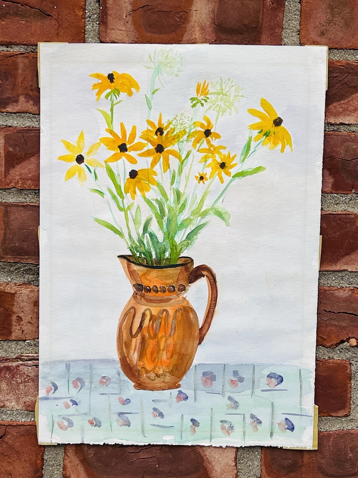 New York. Maine Modernist Artist Jo Levy Watercolor Floral Still Life. Signed JL