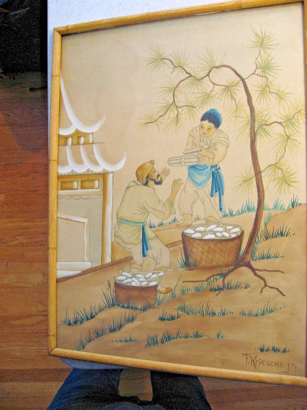 Vtg Frank Kriesche Jr. House of Baldwin Watercolor The Traders about 24″T x 18″W