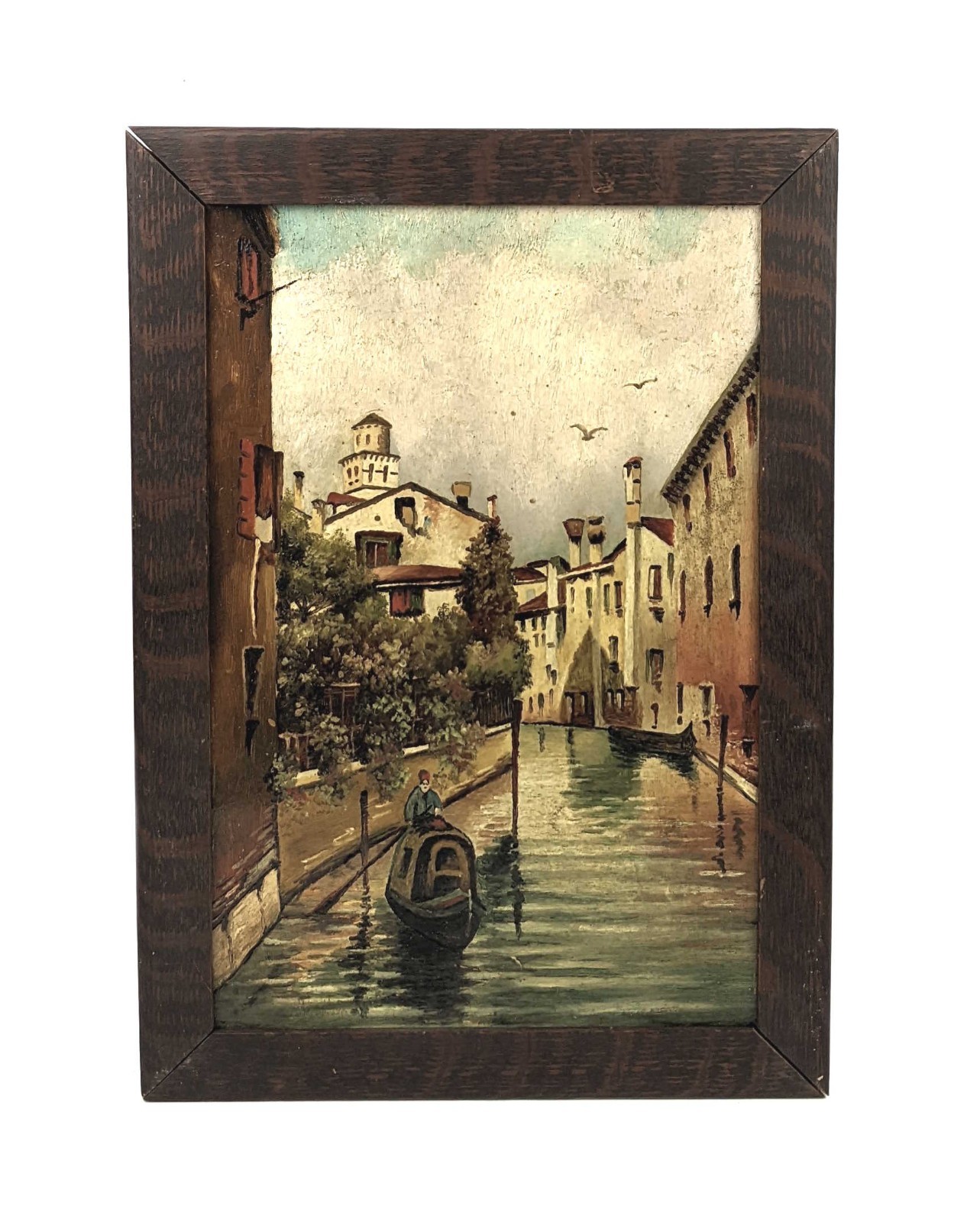 Antique 19th Century Venice Italy Canal Cityscape Oil Painting Framed