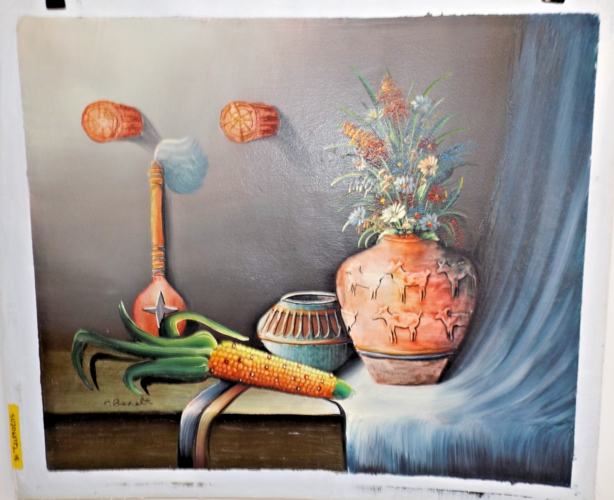 C. Benolt Southwest Still Life Oil Painting Textured Flowers Signed 22 x 27″