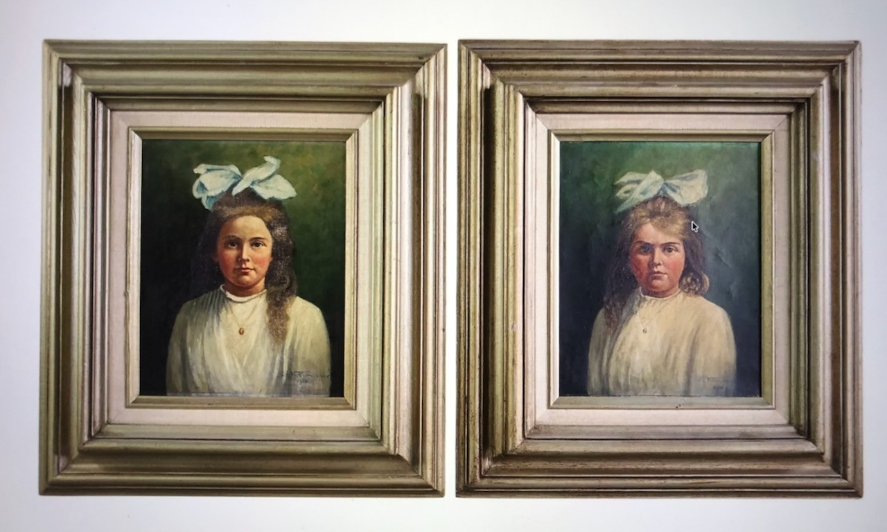1915 Oil Painting of Little Girl Ribbon in hair Victorian by VOLLENWEIDER #1