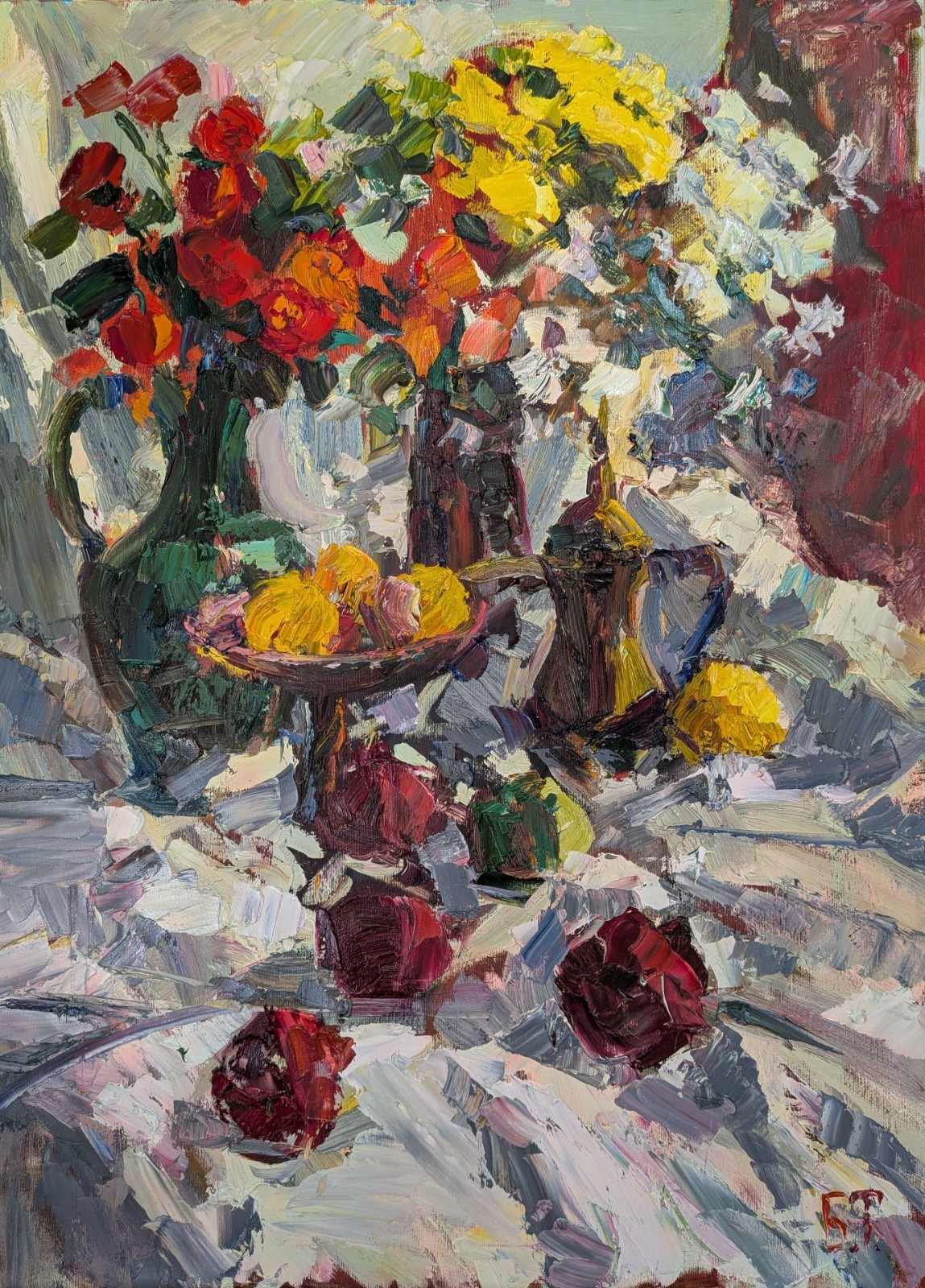 art 732 original oil painting 80×60 cm still life vase Flowers Fruits modern