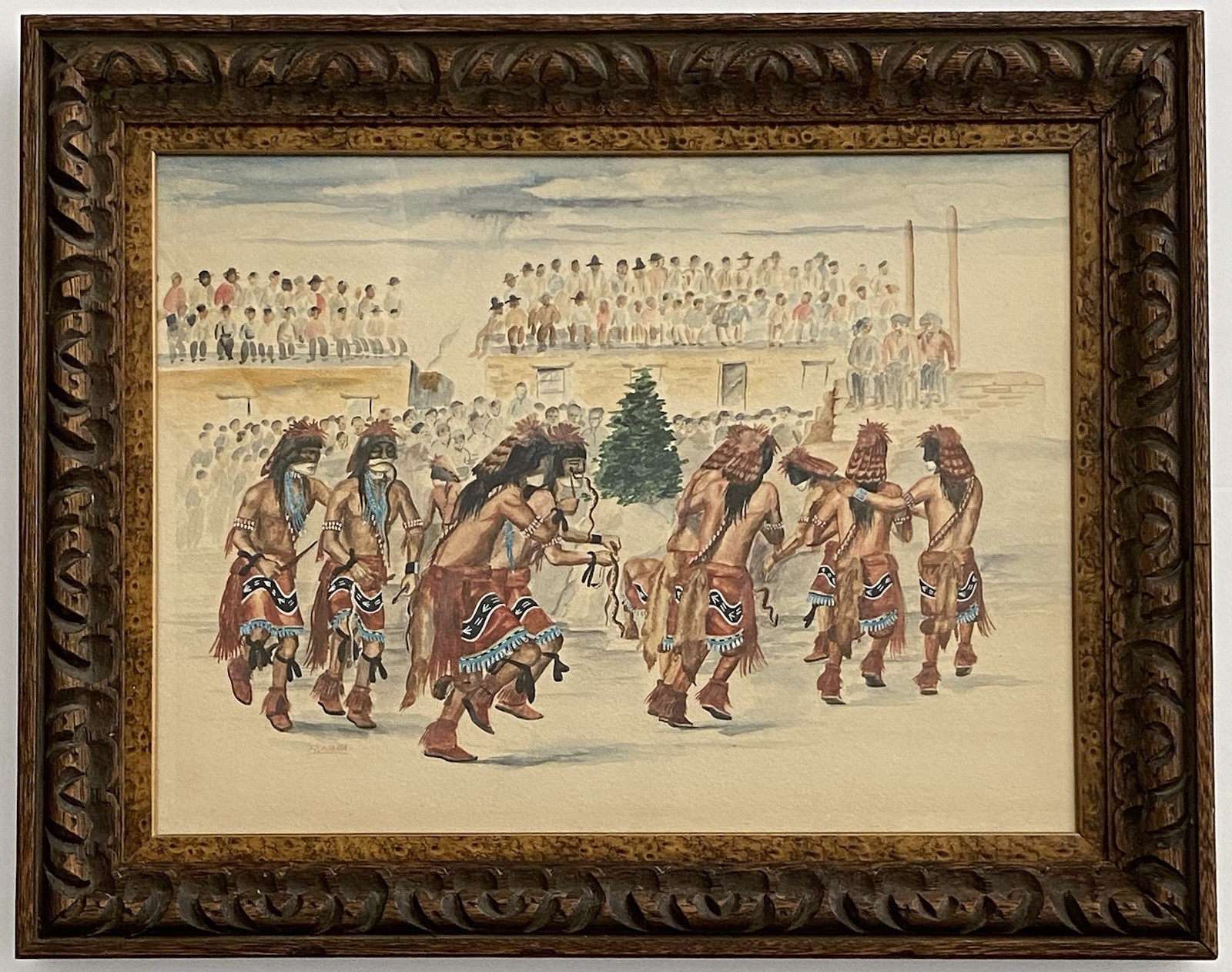Raymond Naha VTG Arizona Native American Hopi Folk Snake Dance Ceremony Painting