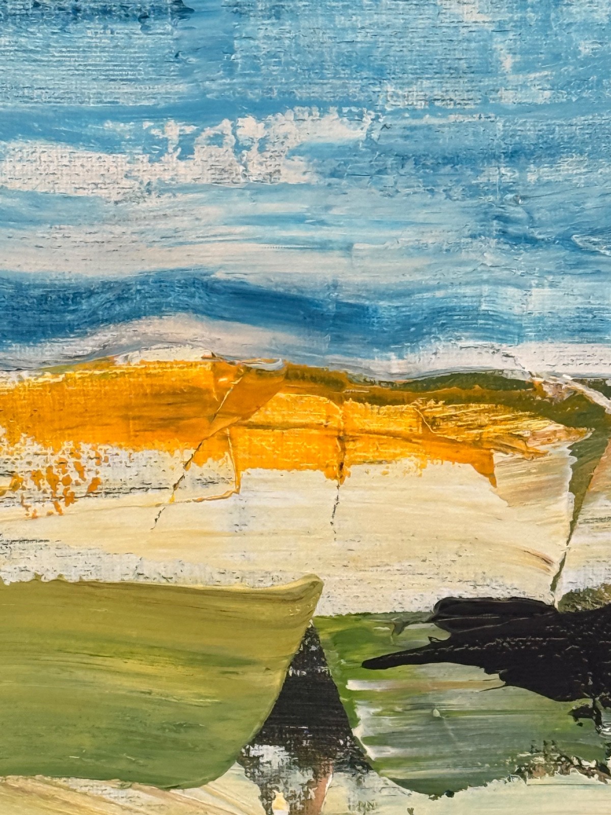 Abstract Landscape 11×14 Blue Sky Green Field Original Textured Canvas R Stevens