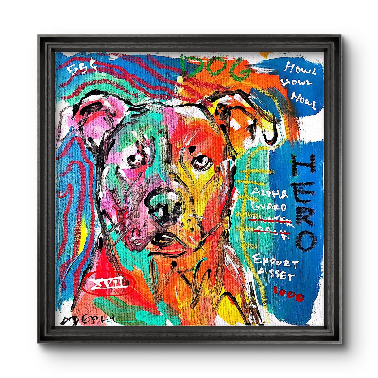 Aleph Hand Painted Dog 12×12 Animals Acrylic Painting Textured Wall Art Canvas