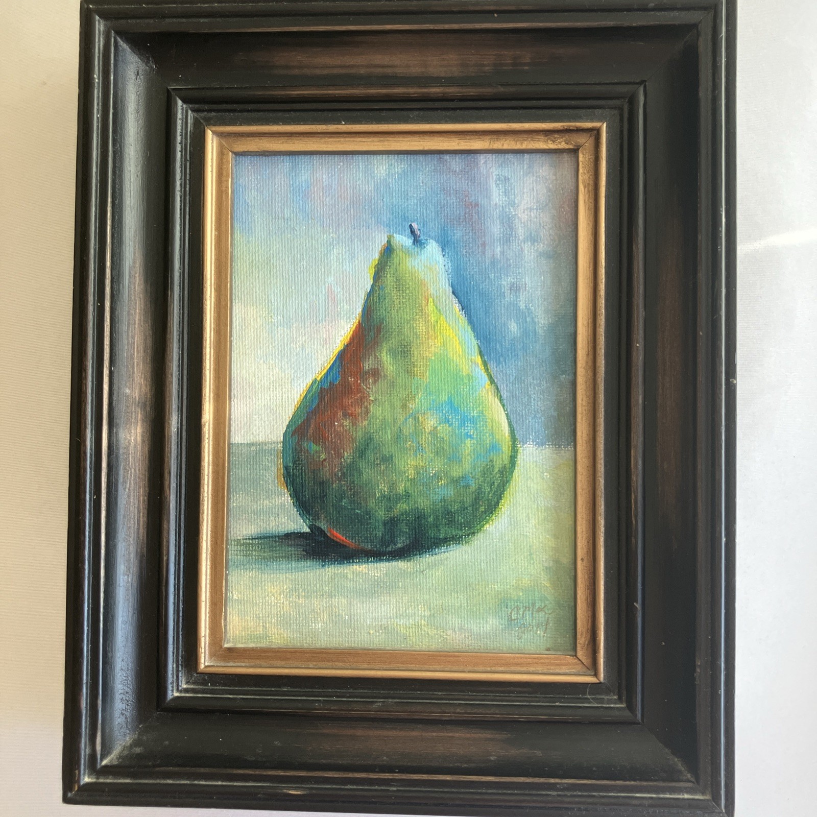 Original Fine Art-Acrylic on Canvas-Vintage Wood Brass Frame Date & Sign–8x10x1