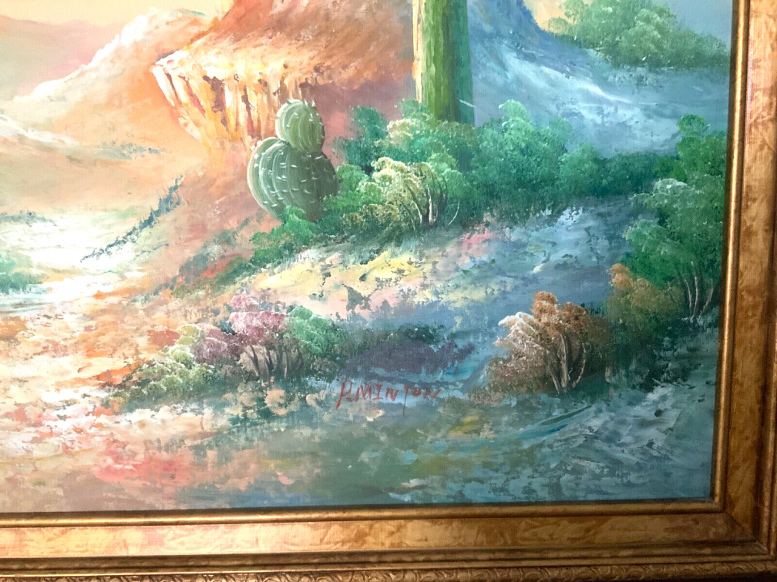 P. MINTON ORIGINAL IMPRESSIONIST OIL PAINTING 41”x29” ON CANVAS, SIGNED+FRAMED