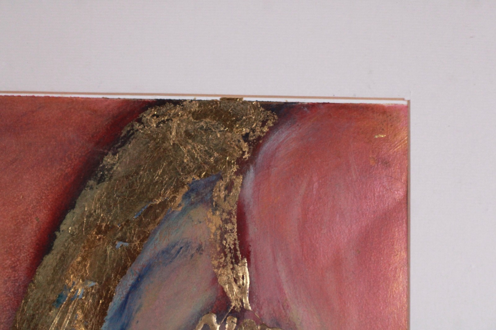 Mid Century Red And Gold Abstract Mixed Media Painting Signed Nail