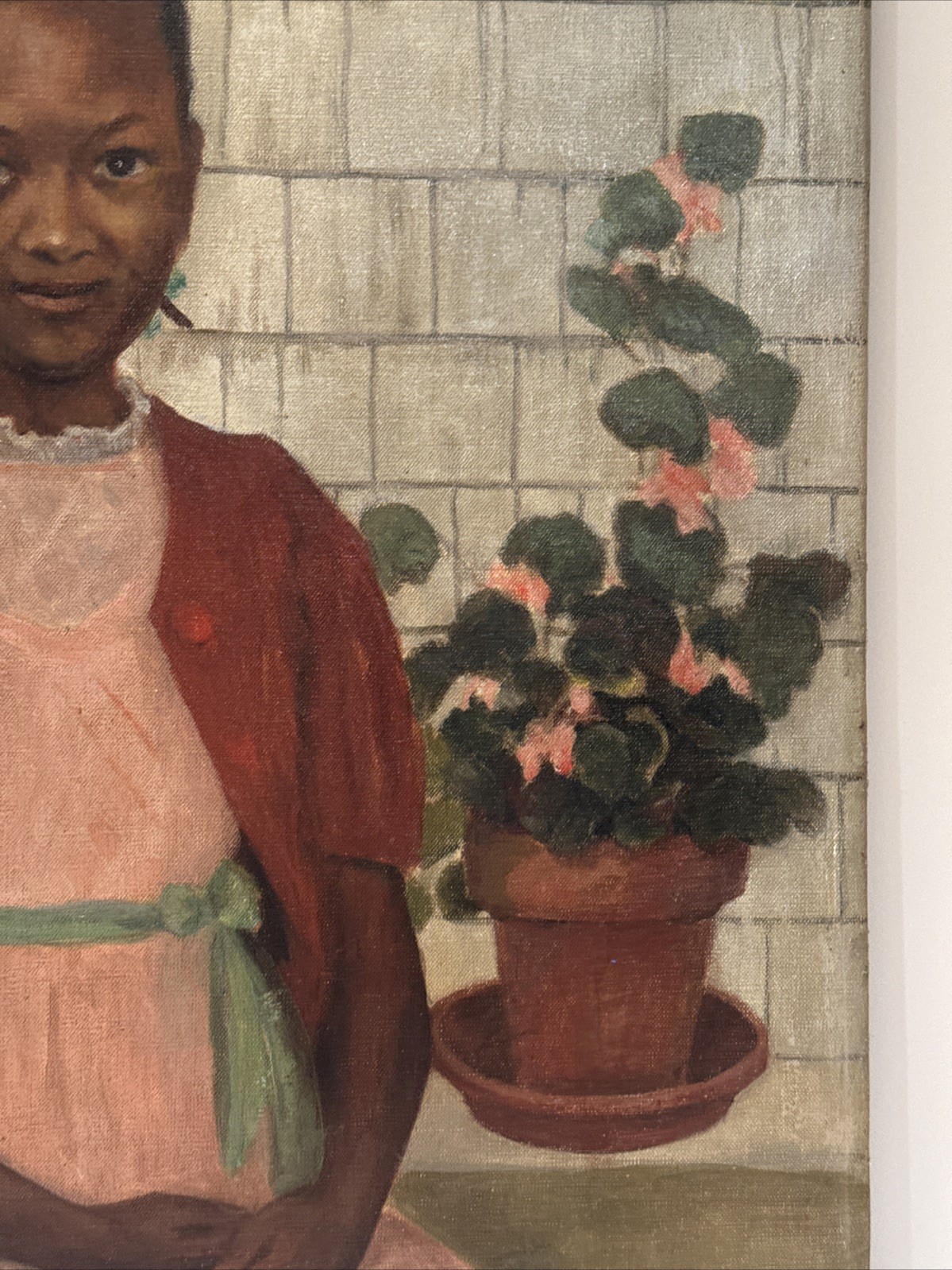 ANTIQUE PAINTING BLACK GIRL YOUNG WOMAN AFRICAN AMERICAN OIL SIGNED RUTH 24 INCH