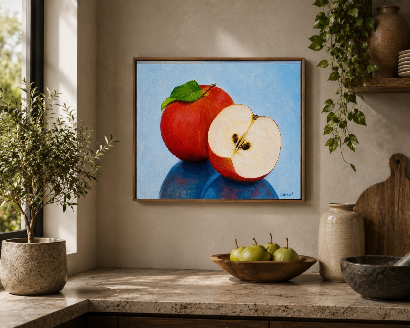Original Oil Painting Red Apples Still Life Canvas Art 16×12 Signed Handmade
