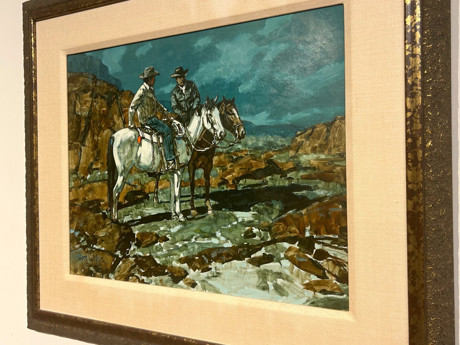 Original Ross Stefan Oil on Canvas «Night Herders» Western Cowboys Painting