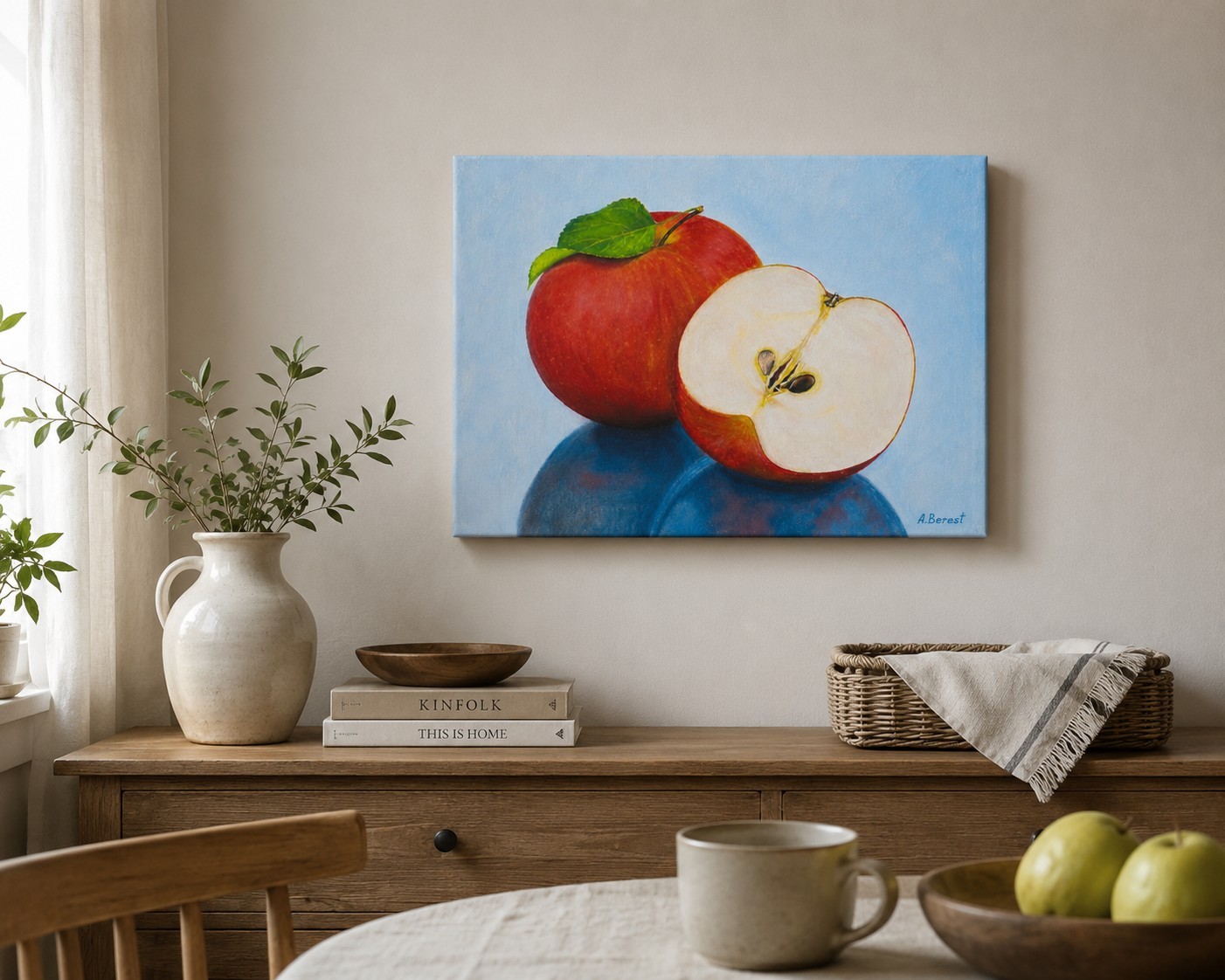 Original Oil Painting Red Apples Still Life Canvas Art 16×12 Signed Handmade