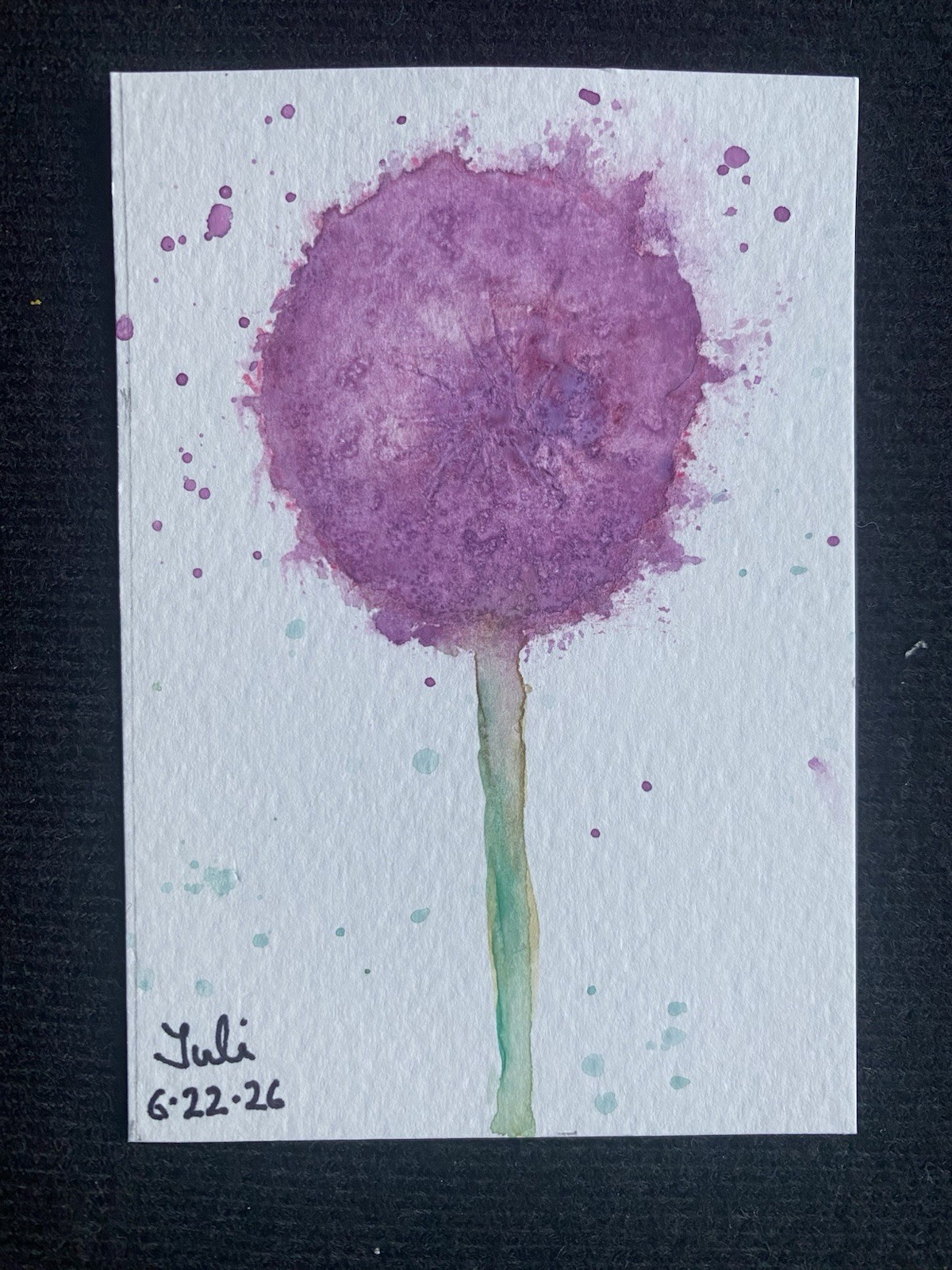 ACEO Original Art Tiny Art ATC Card Watercolor Painting Allium Flower Signed