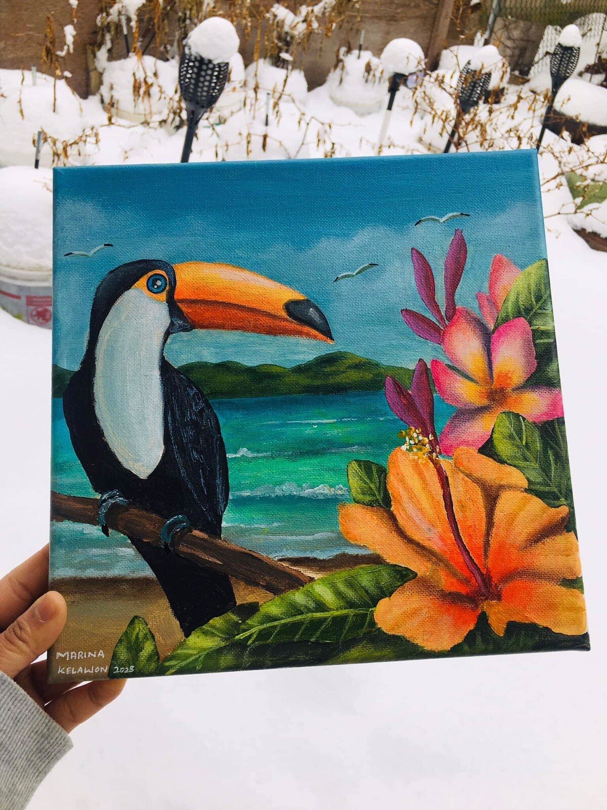 Original Acrylic Painting of Toucan on canvas- 10×10