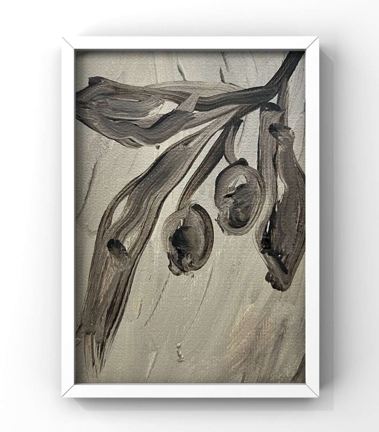 Neutral Olives Art Tiny Botanical Olive Artwork Framed Nature Painting Original