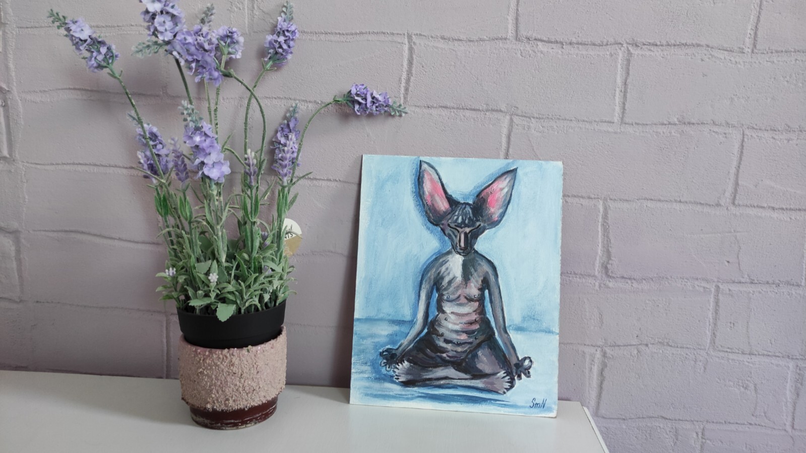 Original Art Meditation Cat Portrait Relax Pet Outsider Painting Kitten Zen