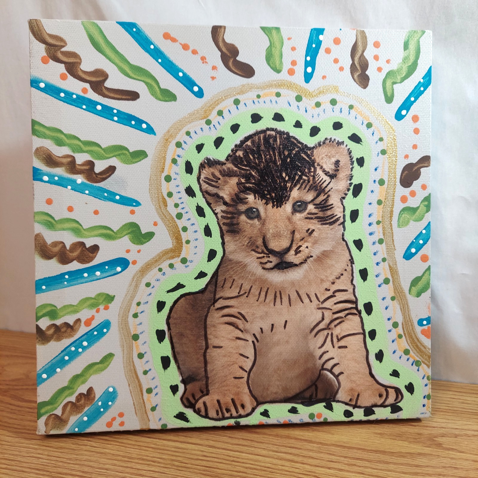 Painting on Canvas 10″ x 10″ Folk Art Repurposed