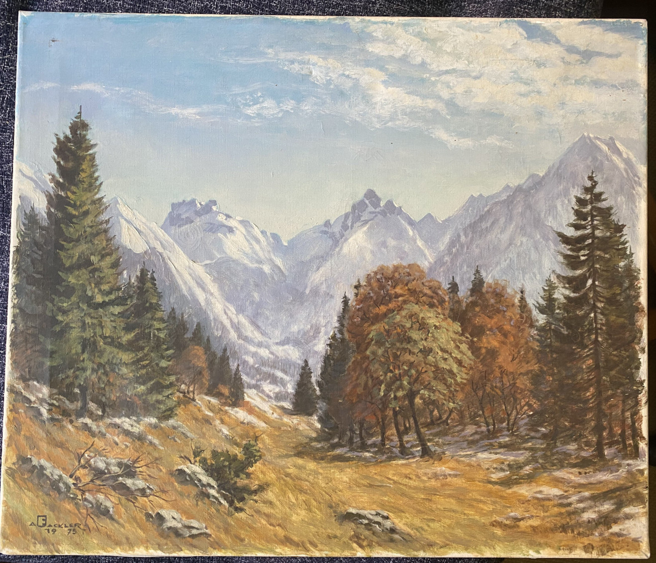 Albert Fackler 1907 Oil Painting Landscape Mountains Alps Tal Autumn Glacier Old