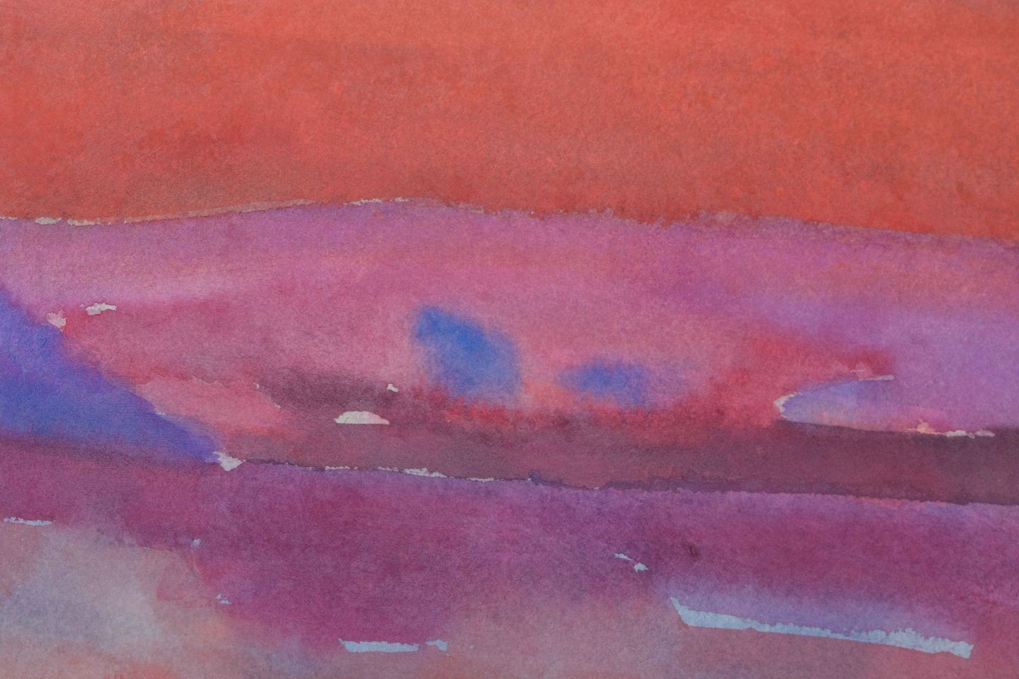 Lars Bertle. Watercolour on paper. Abstract landscape in red and violet tones