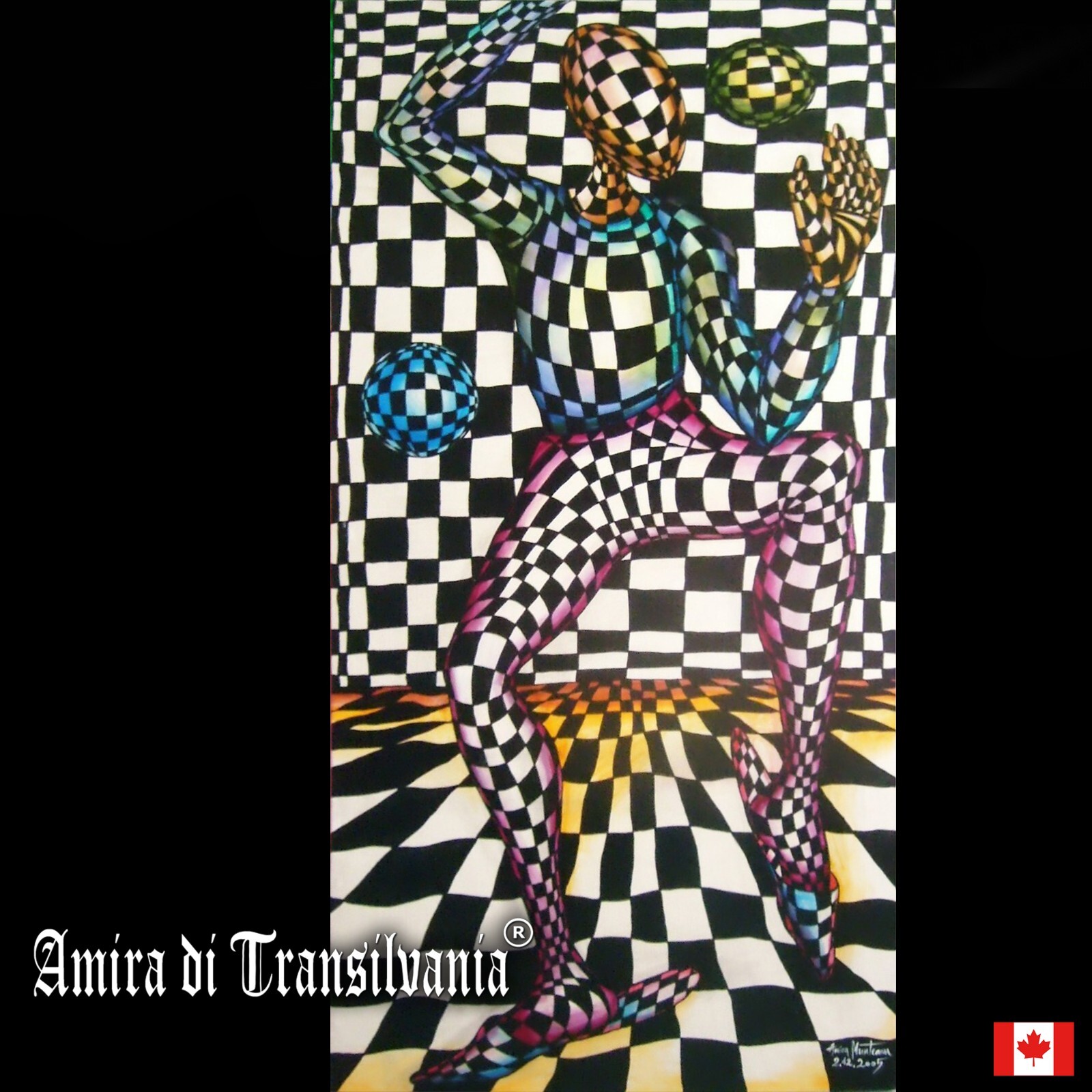 contemporary artist optical pop art modern painting portrait chess circus joker