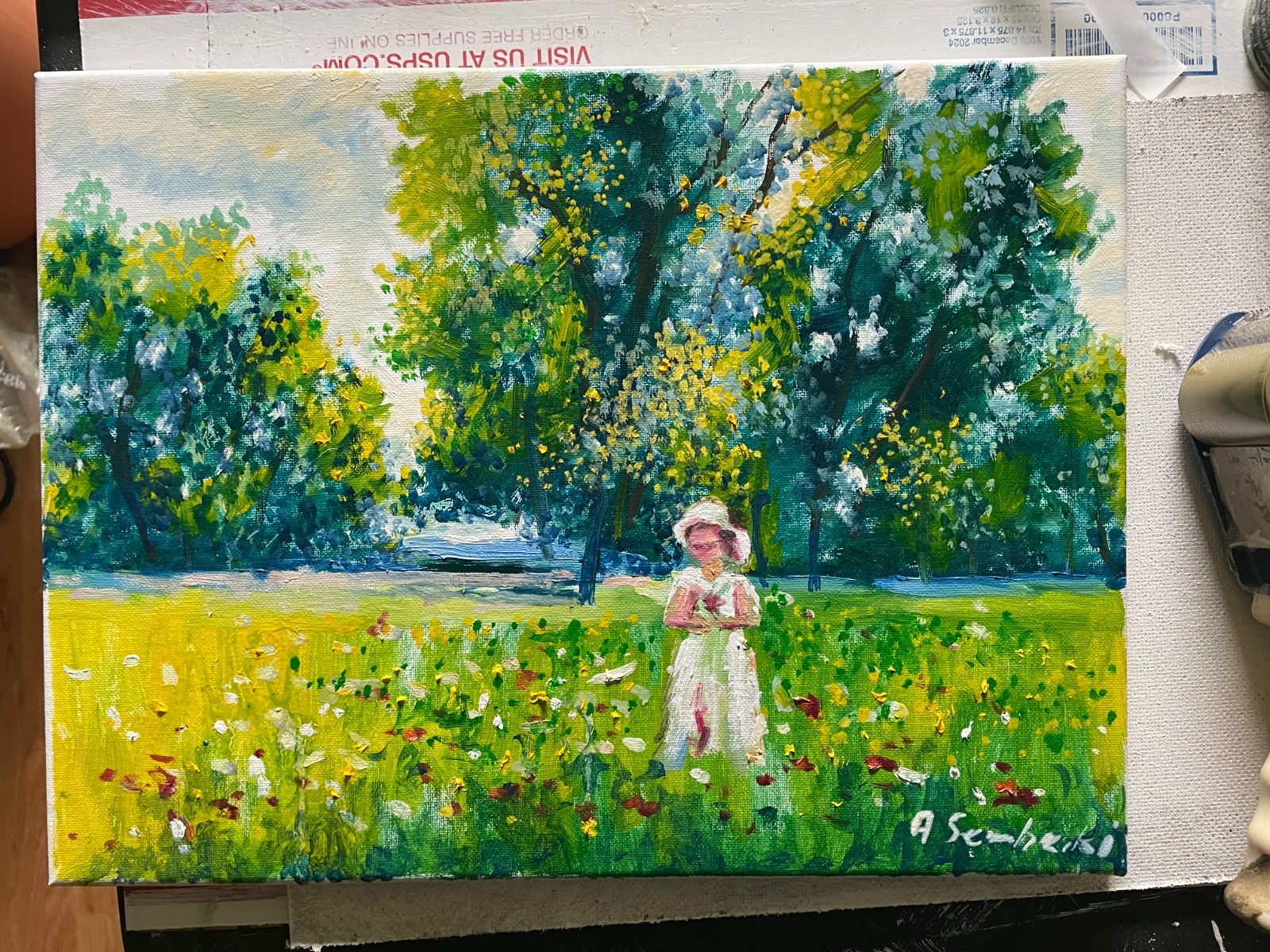 Girl in a Summer Meadow Original Oil Painting 12×16 Impressionist Art