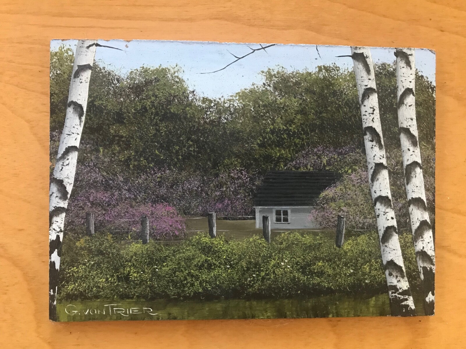 G.VON TRIER «COUNTRY SCENE» ORIGINAL ACRYLIC ON BOARD LANDSCAPE PAINTING