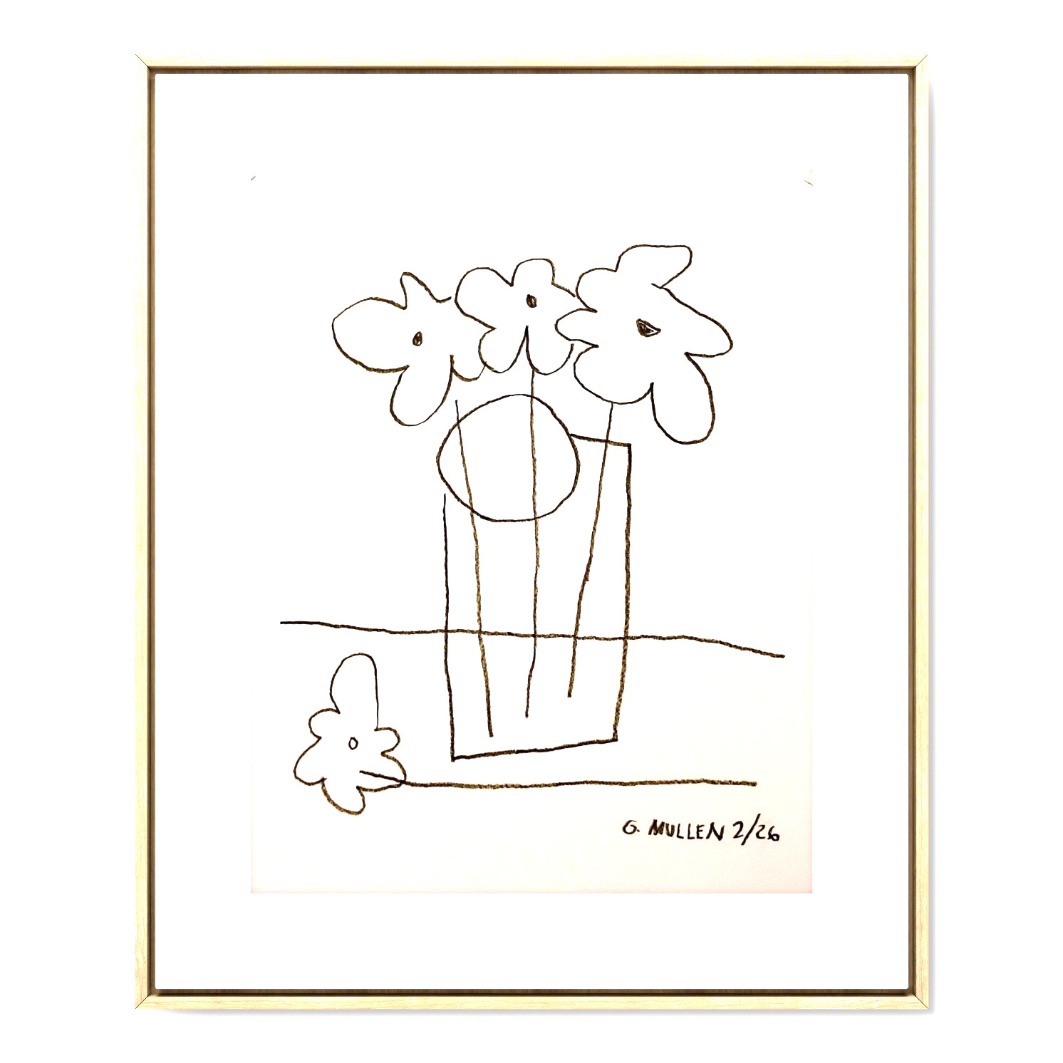 Original Spring Flowers Glass Vase 11×14 Pencil Paper Abstract Modern Cubism Art