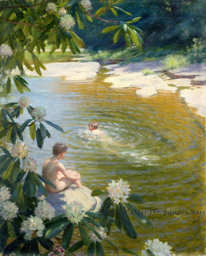 The Swimming Hole Child Oil painting Wall art HD Giclee Printed on canvas P685