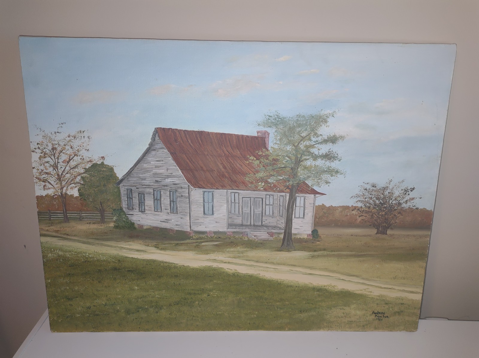 Original Artist Signed Oil Acrylic Painting on Canvas Country Farm Home 18 x 24