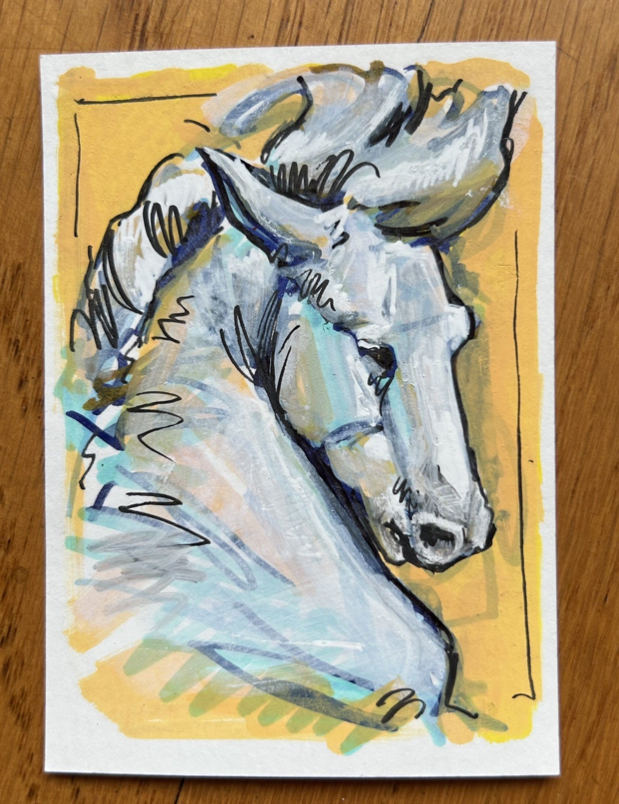 ACEO Original Painting “White Horse” by Mogotasia 2.5×3.5 stylized
