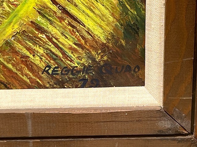 African Artist Reggie Quao Signed Dated 1979 Framed Oil Painting «Talking Drums»