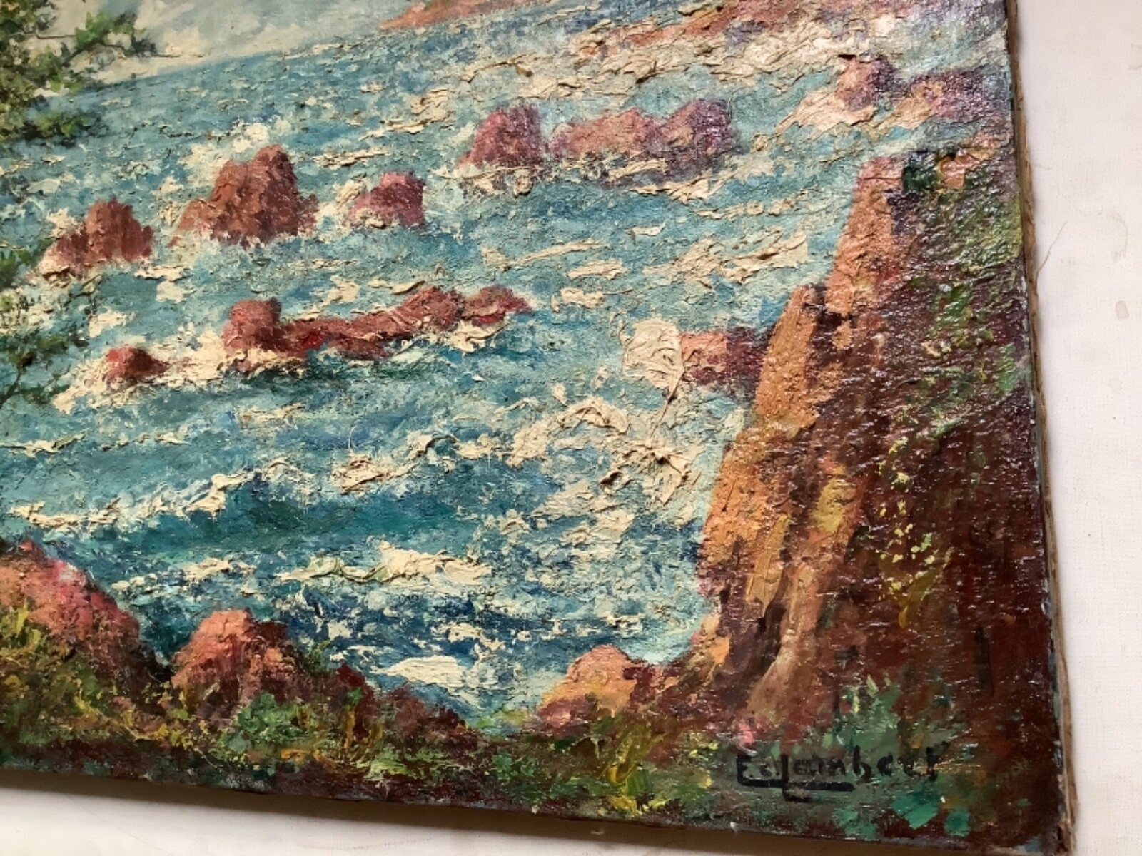 Eugene C. LAMBERT (1871-1948) – Oil on Canvas – Seascape Rough Sea Rocky Coast