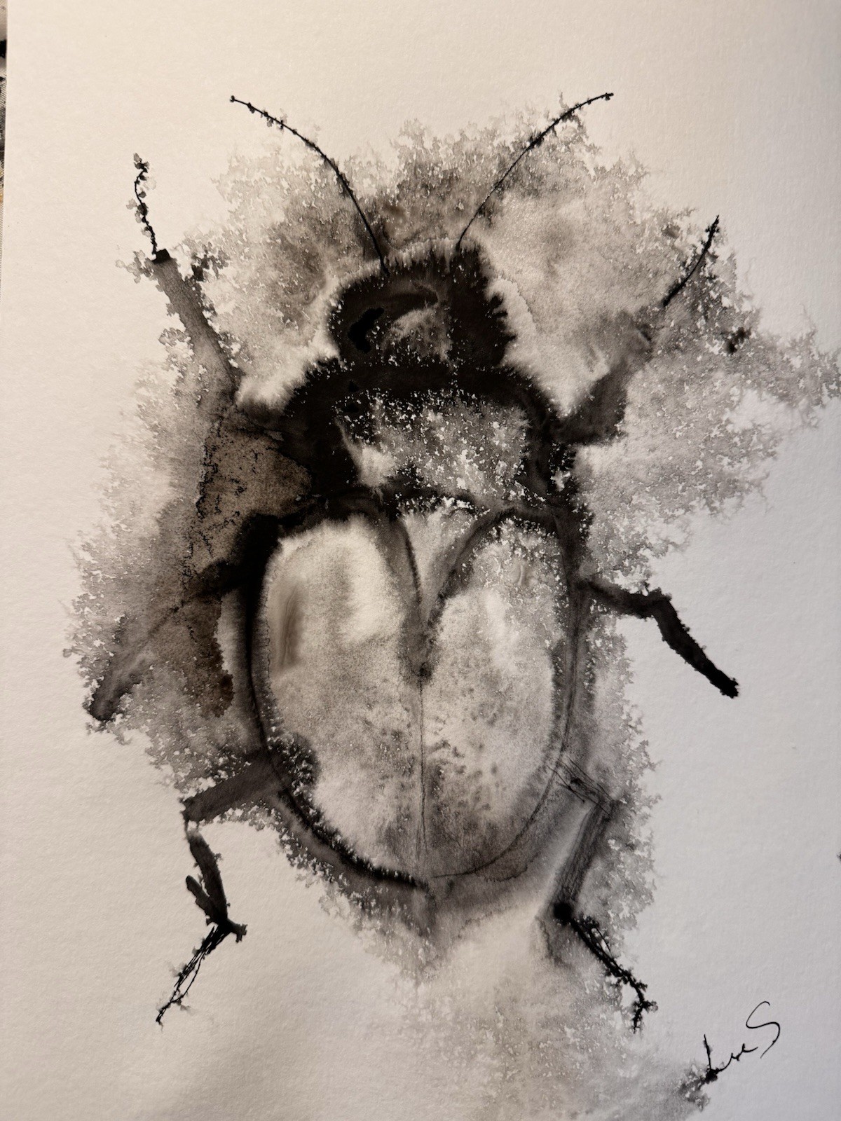 Original Art Beetle 2 9×12 Paper Abstract Painting Expressionism Nature Fine Art