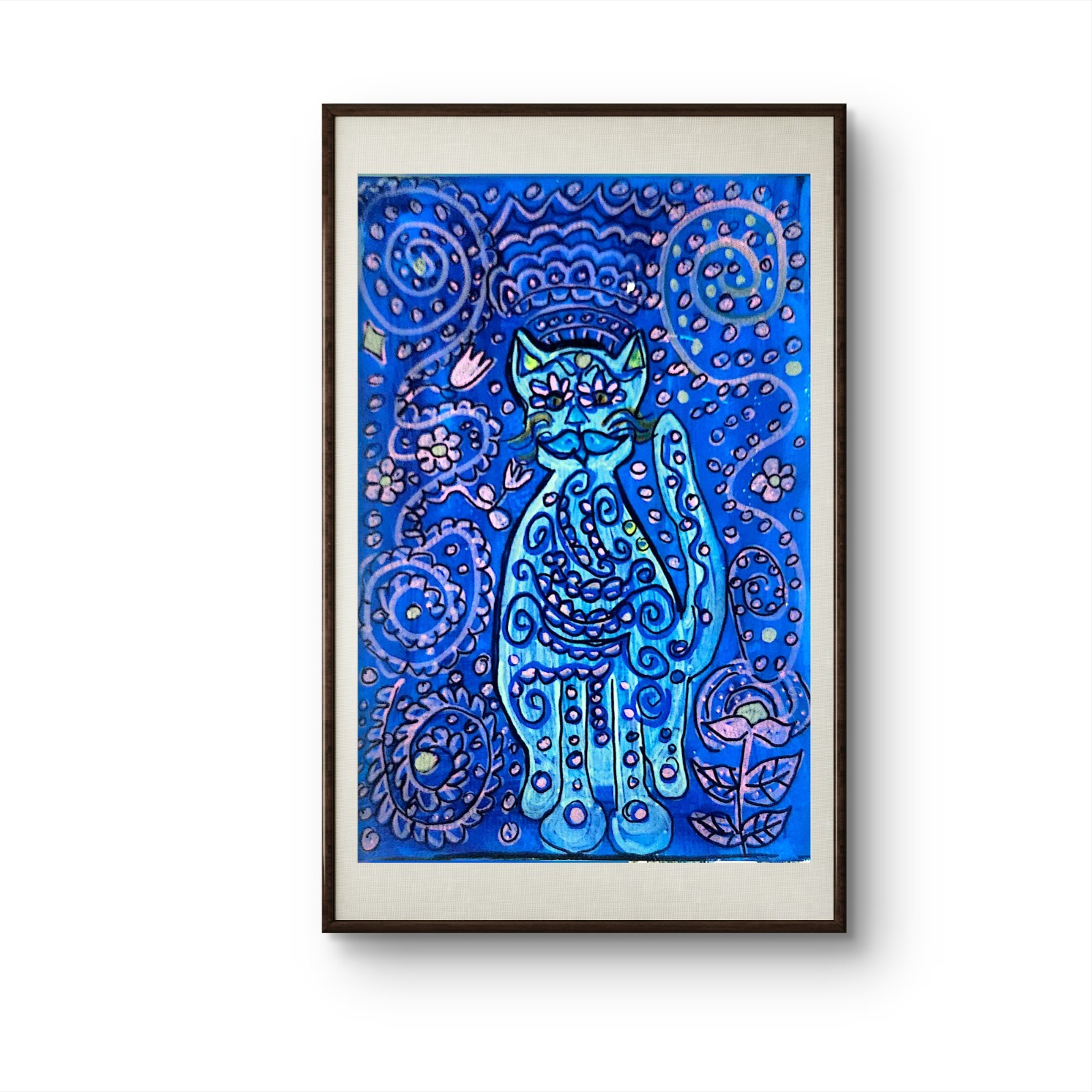 Mystical Cat Contemporary Expressionist Original Art Acrylic On Paper 9×6 Signed