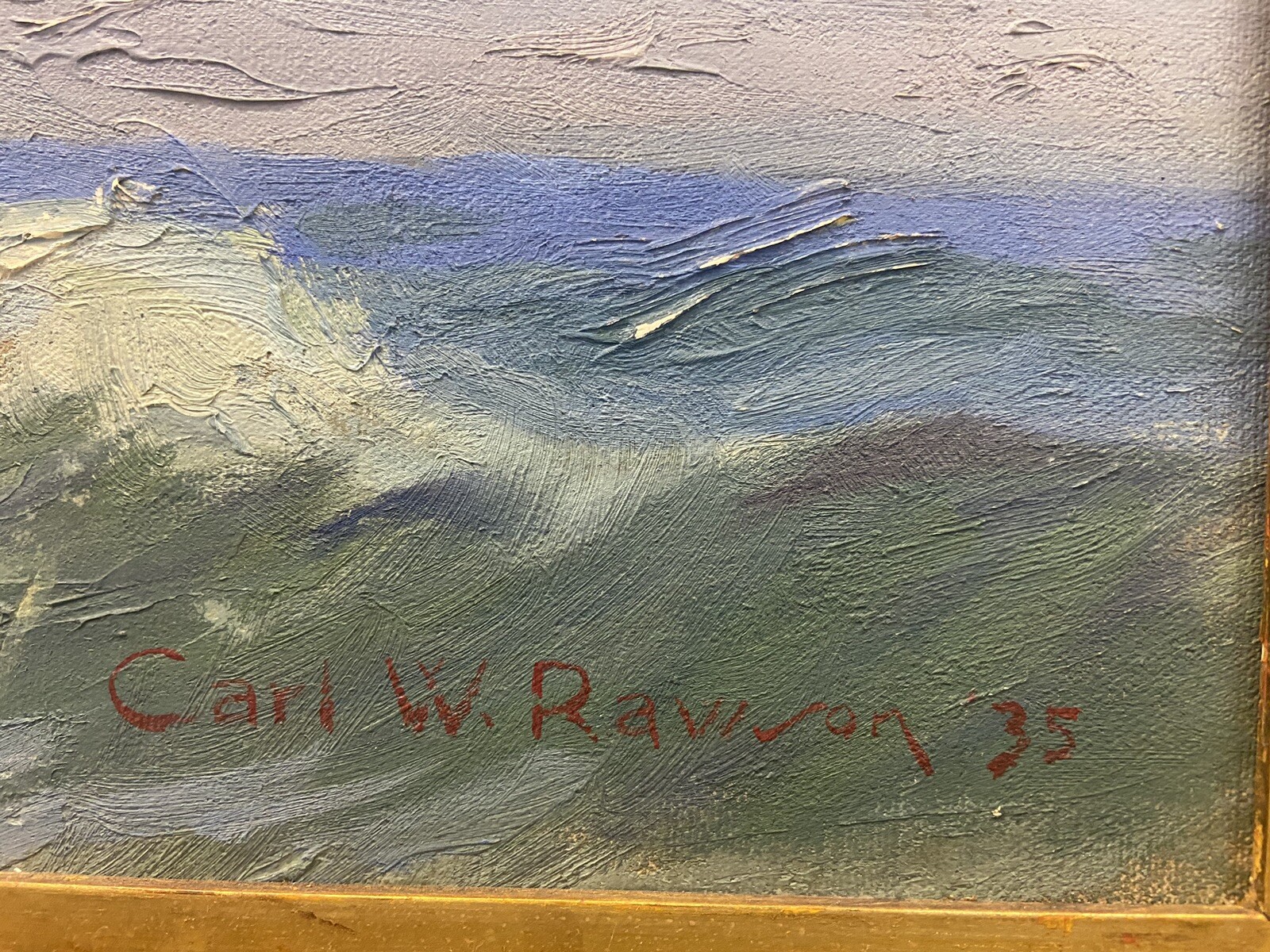 Carl W. Rawson (1884-1970 ) Seascape Seashore Oil/Canvas Signed LR & Dated ‘35
