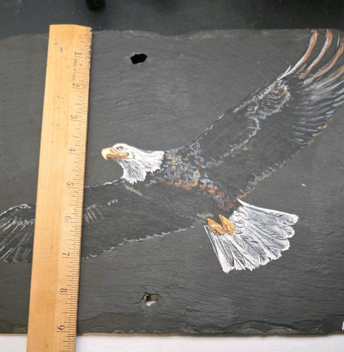 2000 Vintage Hand painted Eagle In Flight Natural Slate Art Signed by Artist