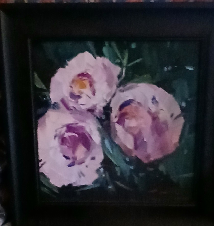 Jose Trujillo. Oil painting signed on Canvas titled Peonies Bush